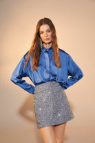 Nazlı Ceren-Ravenna Saten Gömlek French Blue-Gömlek-1-Milagron.com