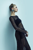 Nazlı Ceren-Riona Kroşe Sırt Dekolteli Uzun Elbise Black-Elbise-3-Milagron.com