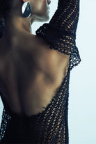 Nazlı Ceren-Riona Kroşe Sırt Dekolteli Uzun Elbise Black-Elbise-5-Milagron.com