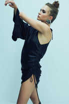 Nazlı Ceren-Rocha Asimetrik Saten Mini Elbise Black-Elbise-5-Milagron.com