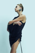 Nazlı Ceren-Rocha Asimetrik Saten Mini Elbise Black-Elbise-6-Milagron.com