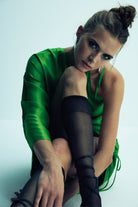 Nazlı Ceren-Rocha Asimetrik Saten Mini Elbise Jolly Green-Elbise-4-Milagron.com