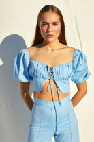 Nazlı Ceren-Santoe Düz Kesim Koton Pantolon Mavi-Kumaş Pantolon-4-Milagron.com