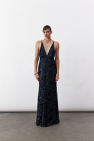 Nazlı Ceren-Selene Payetli Elbise Lacivert-Elbise-1-Milagron.com