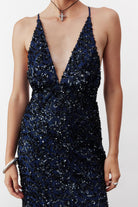 Nazlı Ceren-Selene Payetli Elbise Lacivert-Elbise-3-Milagron.com