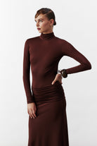 Nazlı Ceren-Sienna Uzun Jarse Elbise Kahverengi-Elbise-2-Milagron.com