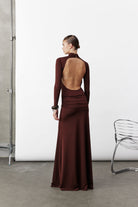 Nazlı Ceren-Sienna Uzun Jarse Elbise Kahverengi-Elbise-3-Milagron.com