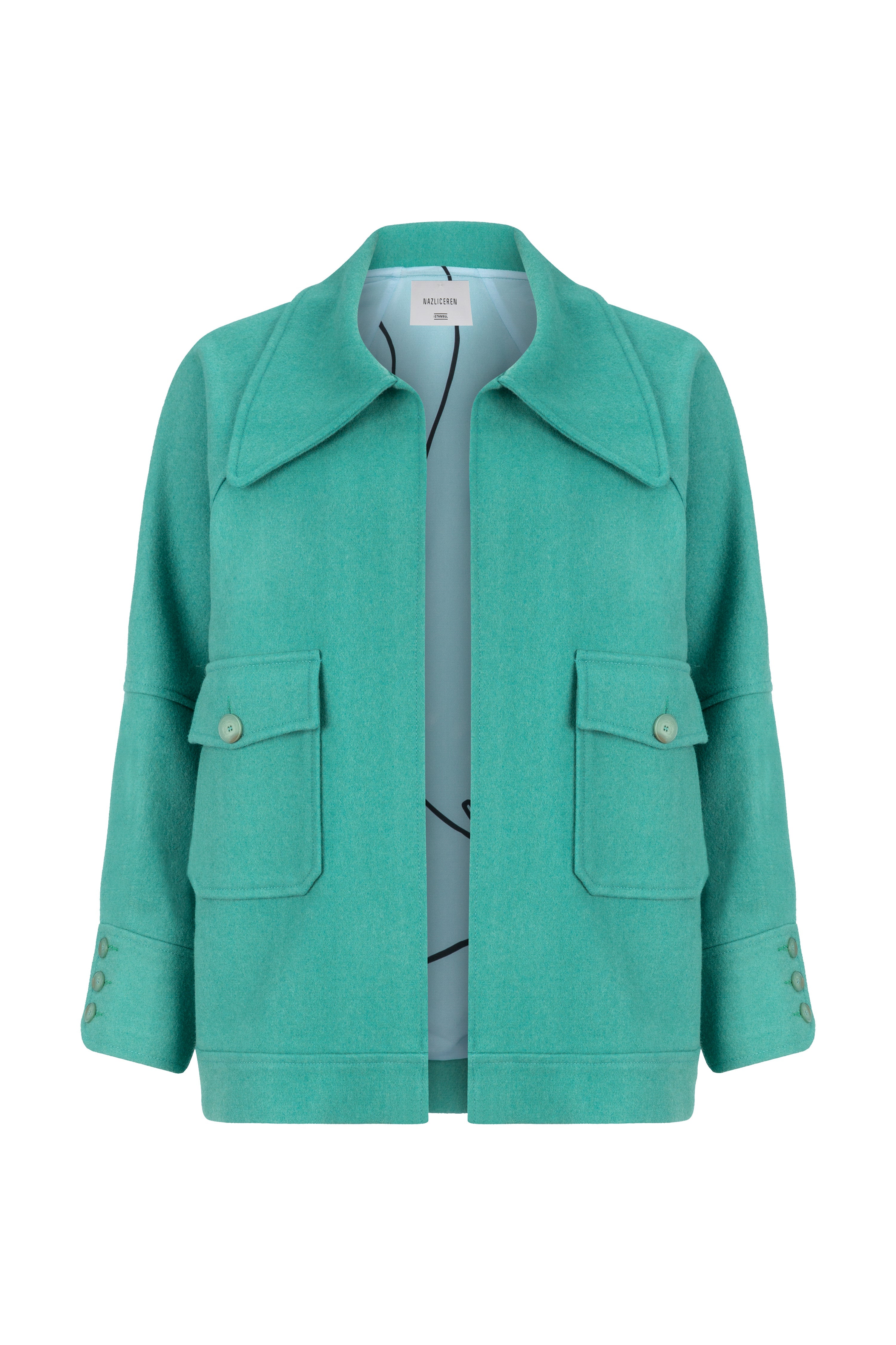 Nazlı Ceren-Terry Wool Blend Jacket In Green-Ceket-1-Milagron.com