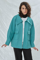 Nazlı Ceren-Terry Wool Blend Jacket In Green-Ceket-2-Milagron.com