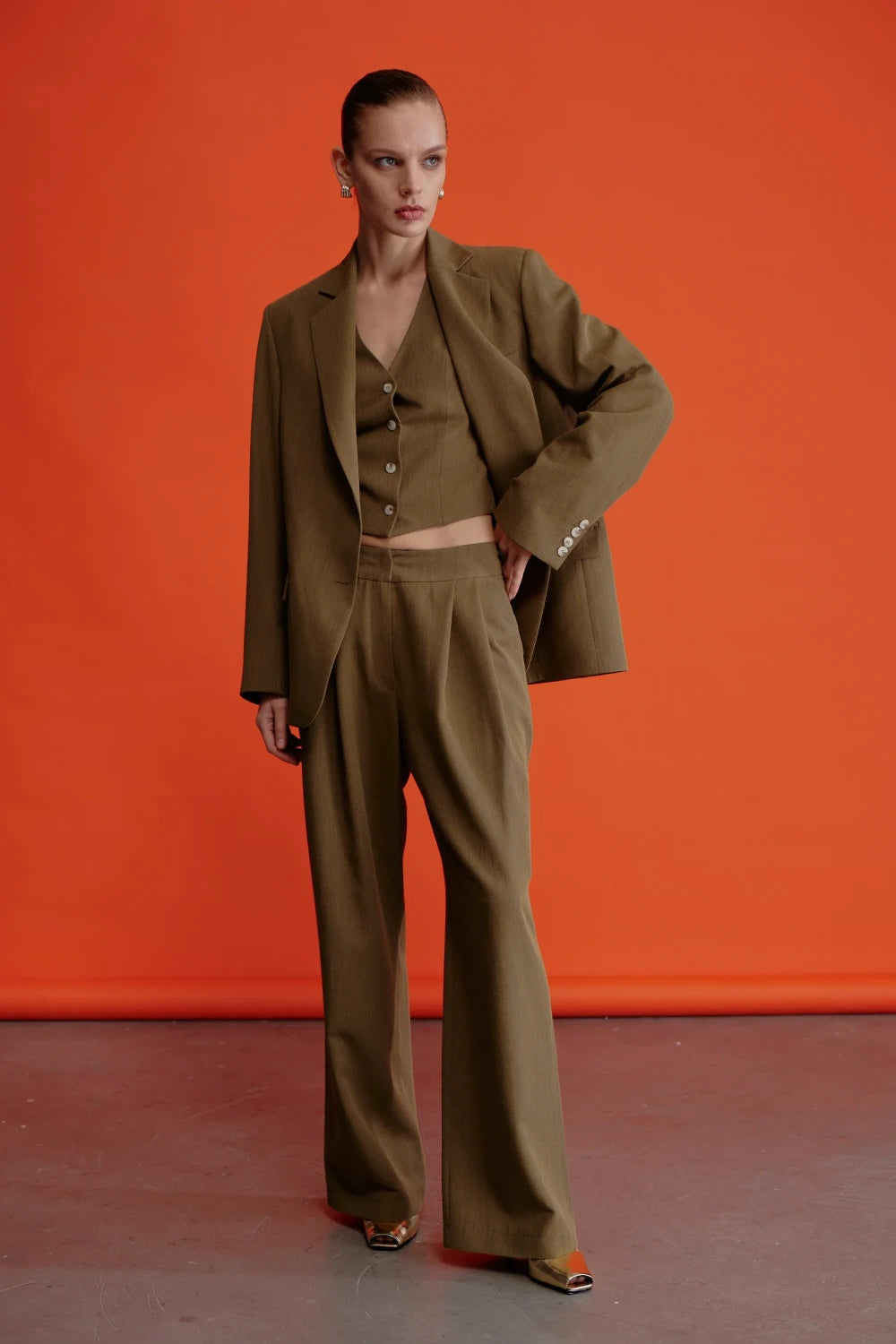 Nazlı Ceren-Tina Pantolon Haki-Kumaş Pantolon-3-Milagron.com