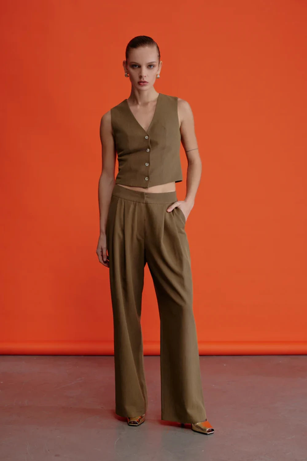 Nazlı Ceren-Tina Pantolon Haki-Kumaş Pantolon-5-Milagron.com