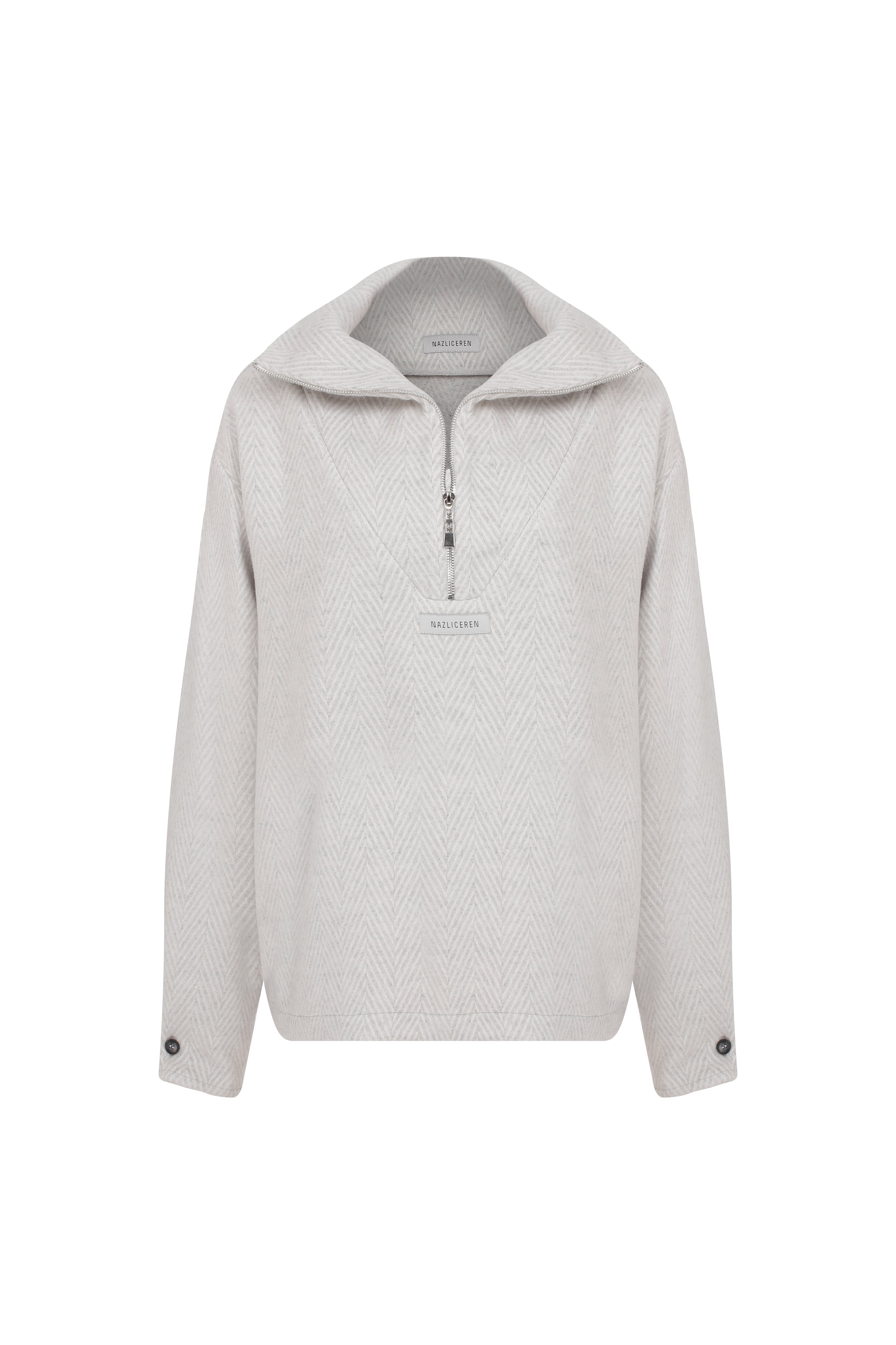 Nazlı Ceren-Travis Yün Karışımlı Fermuarlı Kazak Beige-Kazak & Triko-2-Milagron.com