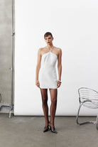 Nazlı Ceren-Violette Mini Krep Elbise Beyaz-Elbise-1-Milagron.com