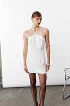 Nazlı Ceren-Violette Mini Krep Elbise Beyaz-Elbise-2-Milagron.com