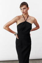 Nazlı Ceren-Violette Uzun Krep Elbise Siyah-Elbise-2-Milagron.com