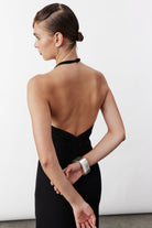 Nazlı Ceren-Violette Uzun Krep Elbise Siyah-Elbise-3-Milagron.com