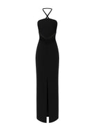 Nazlı Ceren-Violette Uzun Krep Elbise Siyah-Elbise-7-Milagron.com