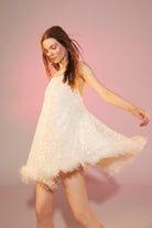 Nazlı Ceren-Yvonne Payetli Mini Elbise Crystal White-Elbise-2-Milagron.com