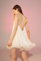 Nazlı Ceren-Yvonne Payetli Mini Elbise Crystal White-Elbise-3-Milagron.com