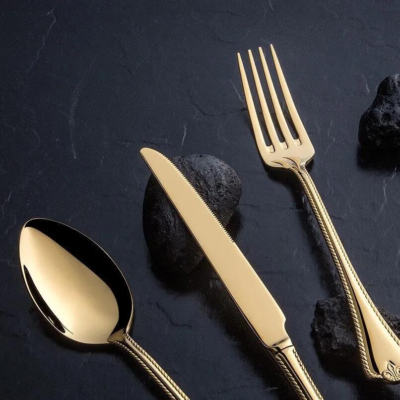 Nehir Fulya Titanyum Altın 89 Parça Kutulu Çatal Kaşık Bıçak Takımı