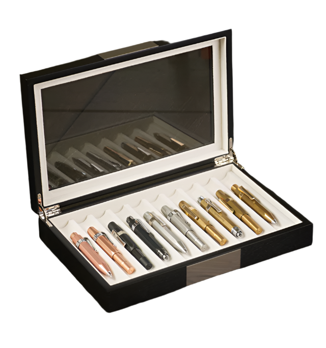 Nfp Design-Ahşap Cam Kapaklı 10'lu Kalem Kutusu Venge-Kalem Tepsisi-1-Milagron.com