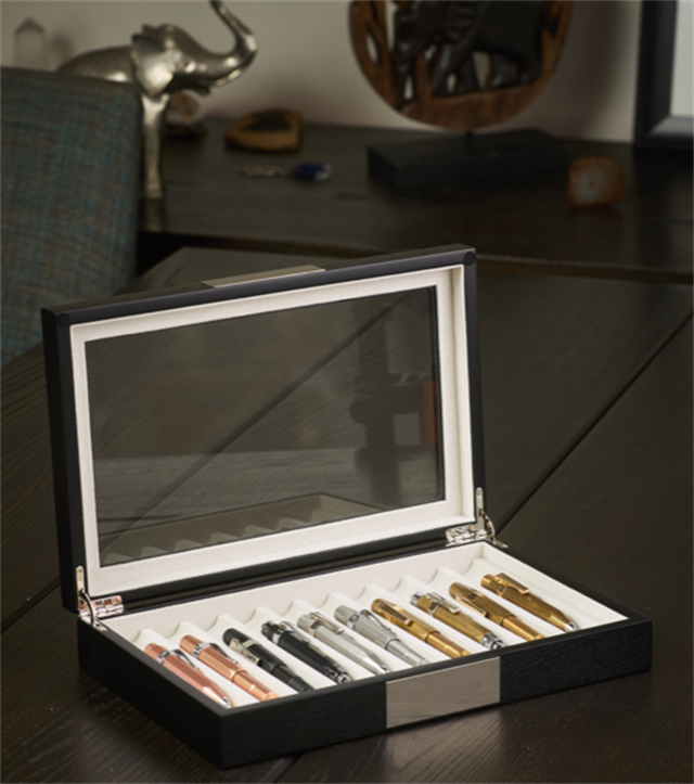 Nfp Design-Ahşap Cam Kapaklı 10'lu Kalem Kutusu Venge-Kalem Tepsisi-10-Milagron.com