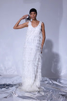 Nilgün Mirza-Angeliki Tüylü İşlemeli El Yapımı Kumaştan Uzun Elbise-Elbise-1-Milagron.com