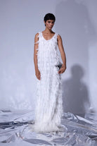 Nilgün Mirza-Angeliki Tüylü İşlemeli El Yapımı Kumaştan Uzun Elbise-Elbise-2-Milagron.com