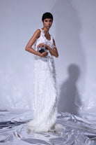 Nilgün Mirza-Angeliki Tüylü İşlemeli El Yapımı Kumaştan Uzun Elbise-Elbise-3-Milagron.com