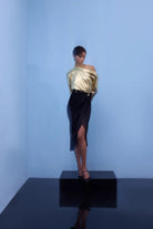 Nilgün Mirza-Asimetrik Modern Altın Gömlek-Gömlek-1-Milagron.com