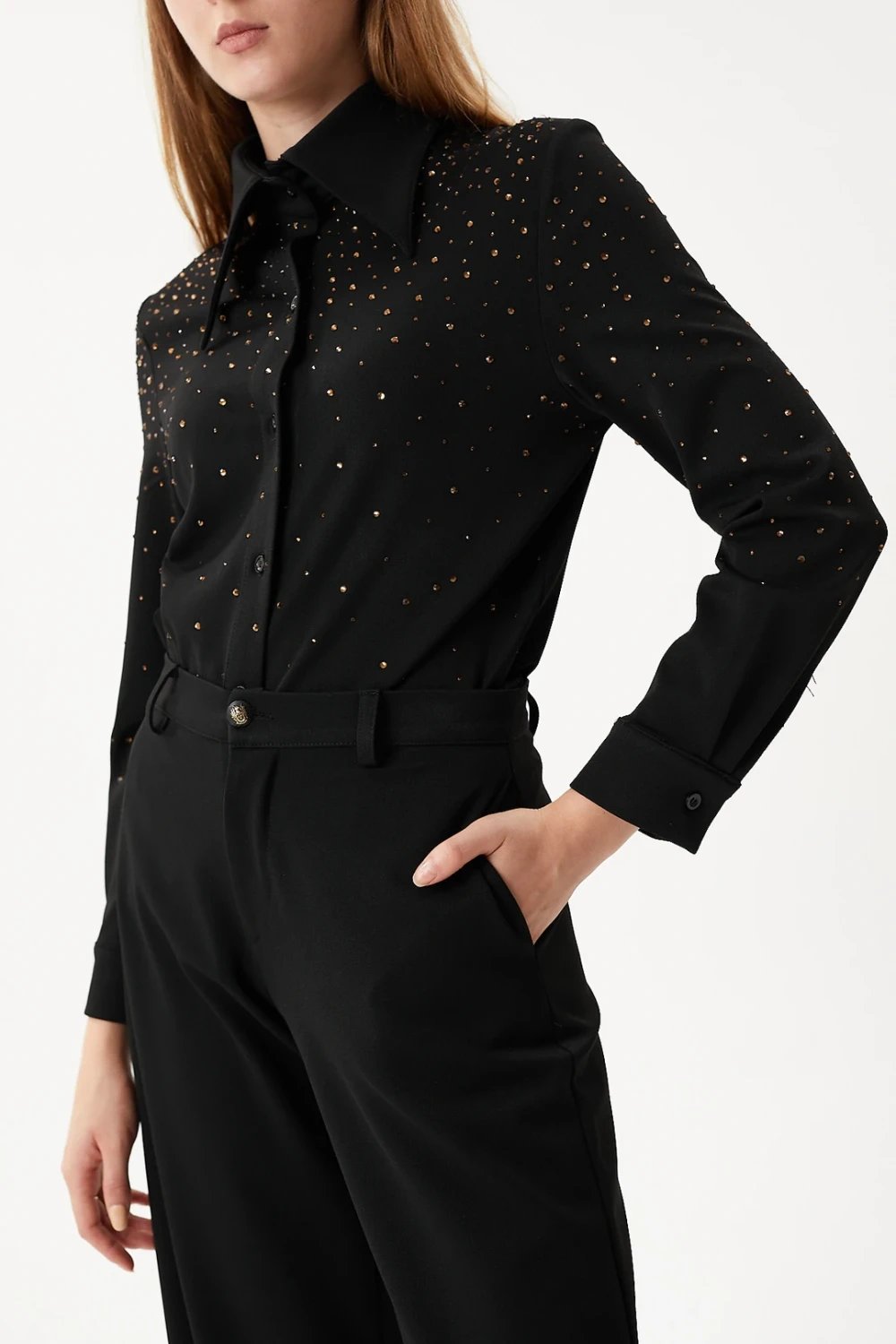 Nilgün Mirza-Boru Paça Cepli Lycralı Kumaş Pantalon-Pantolon-5-Milagron.com