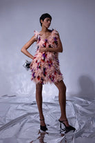 Nilgün Mirza-Kaia El Yapımı Tüylü Kumaştan Mini Askılı Parti Elbisesi-Elbise-1-Milagron.com