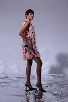 Nilgün Mirza-Kaia El Yapımı Tüylü Kumaştan Mini Askılı Parti Elbisesi-Elbise-2-Milagron.com