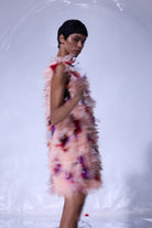 Nilgün Mirza-Kaia El Yapımı Tüylü Kumaştan Mini Askılı Parti Elbisesi-Elbise-4-Milagron.com