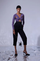 Nilgün Mirza-Pencere Detaylı Uzun Kollu Lurex'li Örme Kumaş Bodysuit-Bodysuit-2-Milagron.com