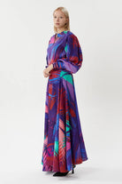 Nilgün Mirza-Saten Viskon Tropical Desenli Elbise-Elbise-1-Milagron.com