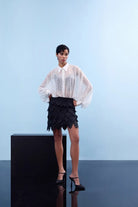 Nilgün Mirza-Siyah Dantel Katmanlı Mini Etek-Etek-1-Milagron.com