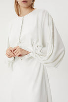 Nilgün Mirza-Yarasa Kol Elde İşlenen Taşlarla Süslü Krep Saten Bluz-Bluz-5-Milagron.com