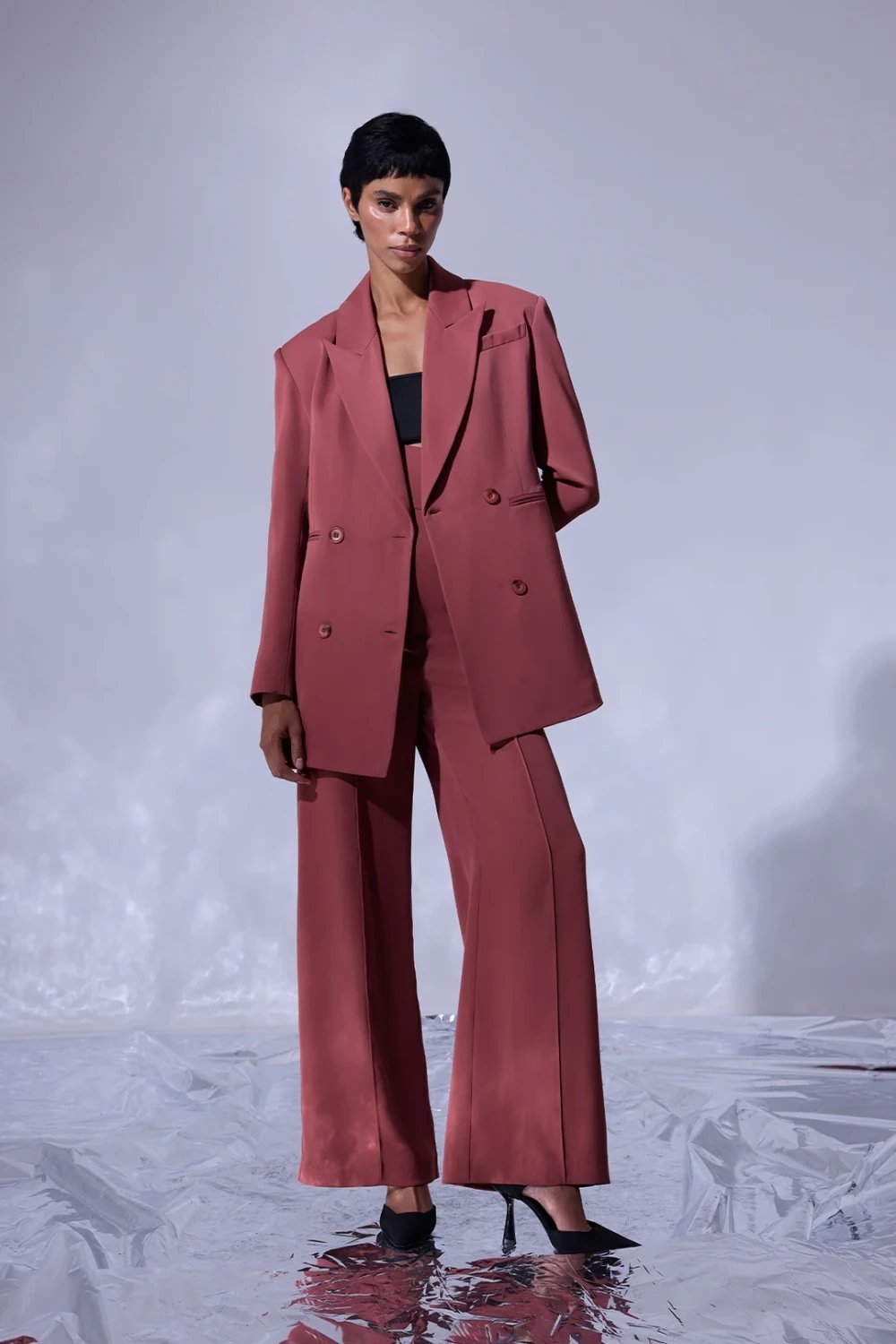 Nilgün Mirza-Yüksek Bel Bol Paça Yandan Fermuarlı Önden Nervürlü Pantalon-Pantolon-1-Milagron.com