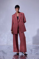 Nilgün Mirza-Yüksek Bel Bol Paça Yandan Fermuarlı Önden Nervürlü Pantalon-Pantolon-1-Milagron.com