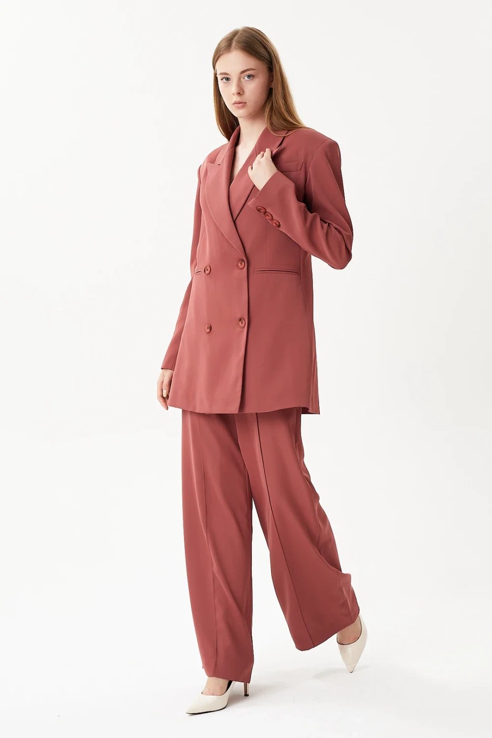 Nilgün Mirza-Yüksek Bel Bol Paça Yandan Fermuarlı Önden Nervürlü Pantalon-Pantolon-3-Milagron.com