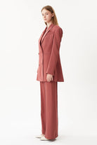 Nilgün Mirza-Yüksek Bel Bol Paça Yandan Fermuarlı Önden Nervürlü Pantalon-Pantolon-4-Milagron.com