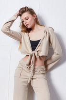 Nineteen Brand-Bağlamalı Crop Kapşonlu Hırka-Sweatshirts & Hoodies-1-Milagron.com