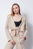 Nineteen Brand-Bağlamalı Crop Kapşonlu Hırka-Sweatshirts & Hoodies-4-Milagron.com