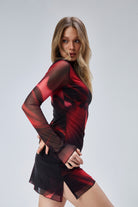 Nineteen Brand-Batik Desenli Uzun Kollu Mini Tül Elbise-Elbise-1-Milagron.com