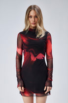 Nineteen Brand-Batik Desenli Uzun Kollu Mini Tül Elbise-Elbise-2-Milagron.com