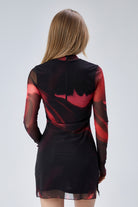 Nineteen Brand-Batik Desenli Uzun Kollu Mini Tül Elbise-Elbise-3-Milagron.com