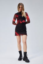 Nineteen Brand-Batik Desenli Uzun Kollu Mini Tül Elbise-Elbise-4-Milagron.com