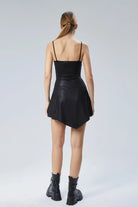 Nineteen Brand-Deri Görünümlü Geometrik Kesim Mini Elbise-Elbise-4-Milagron.com