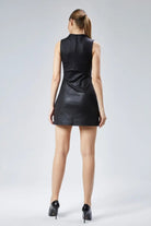 Nineteen Brand-Deri Görünümlü Kolsuz Büzgü Detaylı Mini Elbise-Elbise-4-Milagron.com